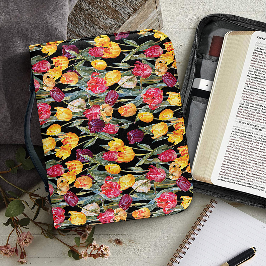 Colorful Watercolor Tulip Pattern Print Leather Bible Cover