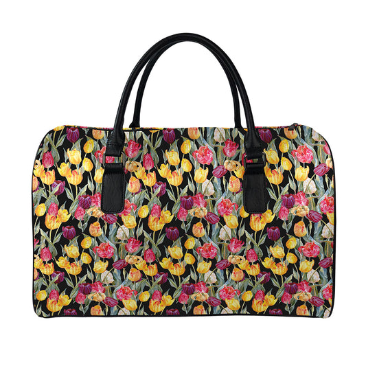 Colorful Watercolor Tulip Pattern Print Leather Duffle Bag