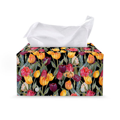Colorful Watercolor Tulip Pattern Print Leather Tissue Box Cover