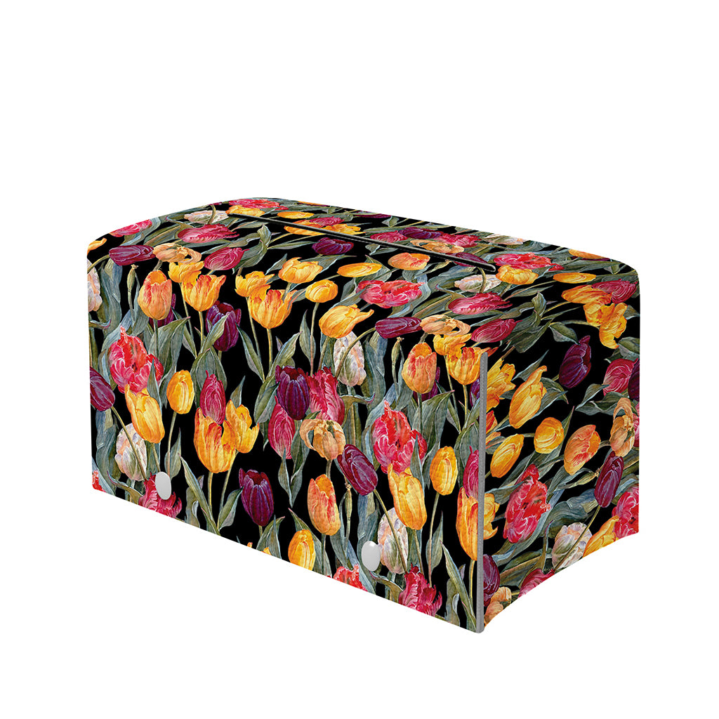 Colorful Watercolor Tulip Pattern Print Leather Tissue Box Cover