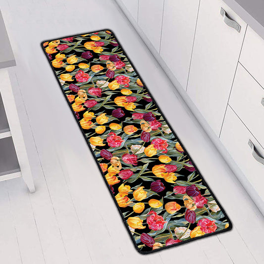 Colorful Watercolor Tulip Pattern Print Long Kitchen Mat