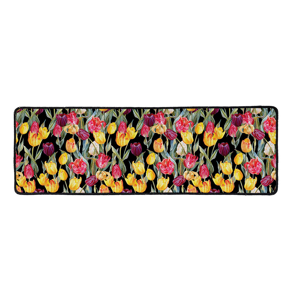 Colorful Watercolor Tulip Pattern Print Long Kitchen Mat