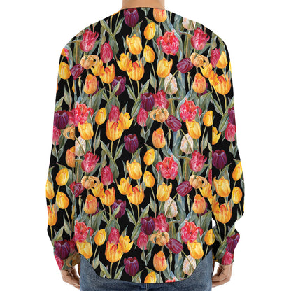 Colorful Watercolor Tulip Pattern Print Long Sleeve Baseball Jersey