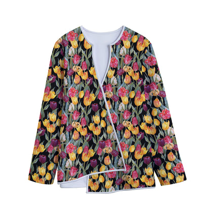 Colorful Watercolor Tulip Pattern Print Long Sleeve Short Coat