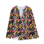 Colorful Watercolor Tulip Pattern Print Long Sleeve Short Coat