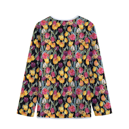 Colorful Watercolor Tulip Pattern Print Long Sleeve Short Coat