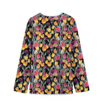 Colorful Watercolor Tulip Pattern Print Long Sleeve Short Coat
