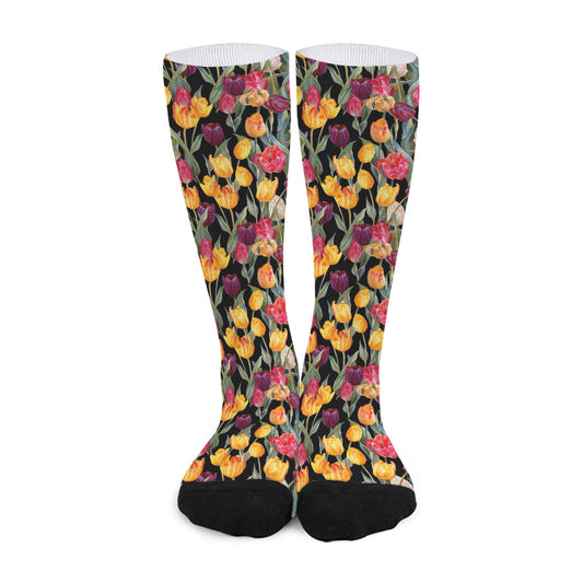 Colorful Watercolor Tulip Pattern Print Long Socks