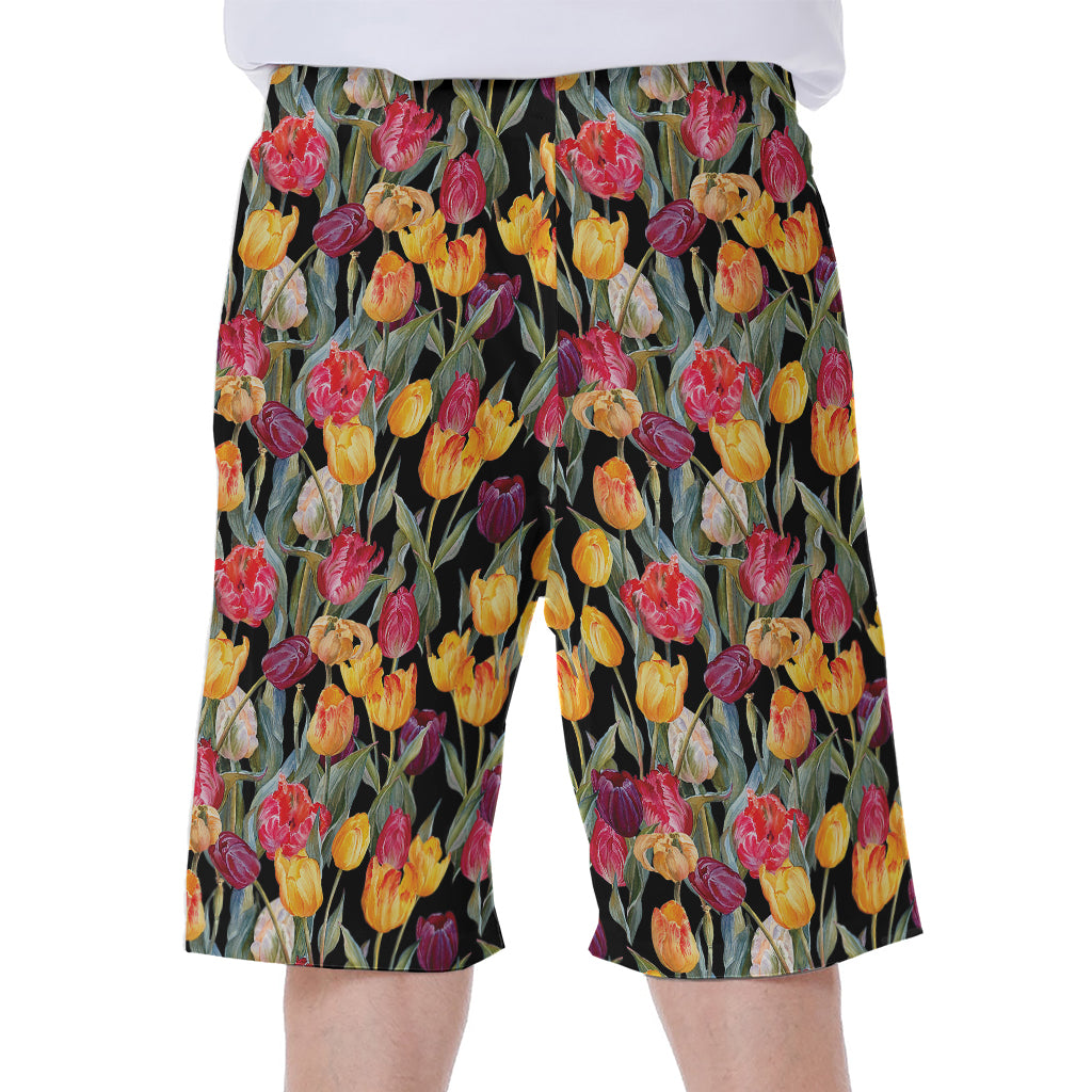Colorful Watercolor Tulip Pattern Print Men's Beach Shorts