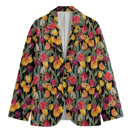 Colorful Watercolor Tulip Pattern Print Men's Blazer