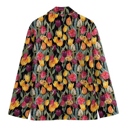 Colorful Watercolor Tulip Pattern Print Men's Blazer