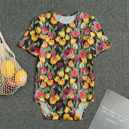 Colorful Watercolor Tulip Pattern Print Men's Bodysuit