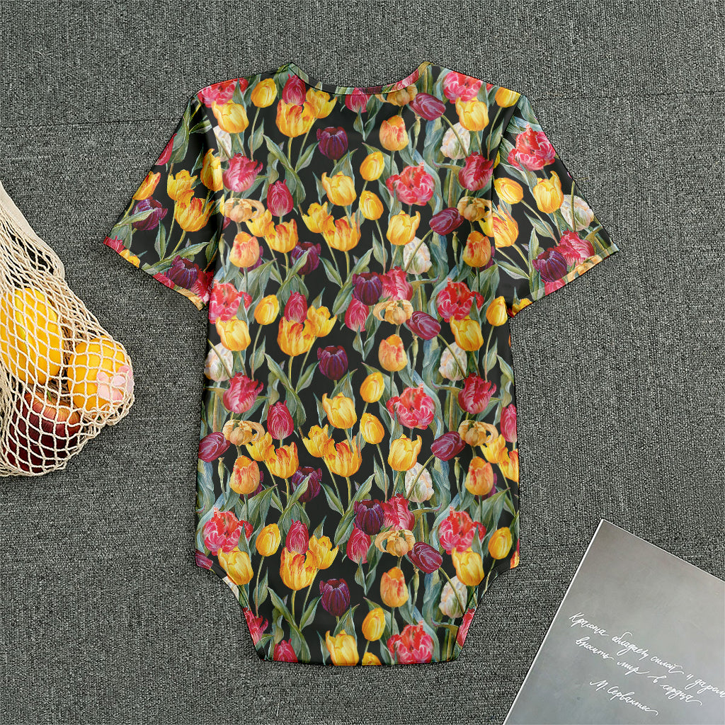 Colorful Watercolor Tulip Pattern Print Men's Bodysuit
