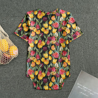Colorful Watercolor Tulip Pattern Print Men's Bodysuit