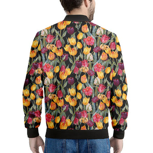 Colorful Watercolor Tulip Pattern Print Men's Bomber Jacket