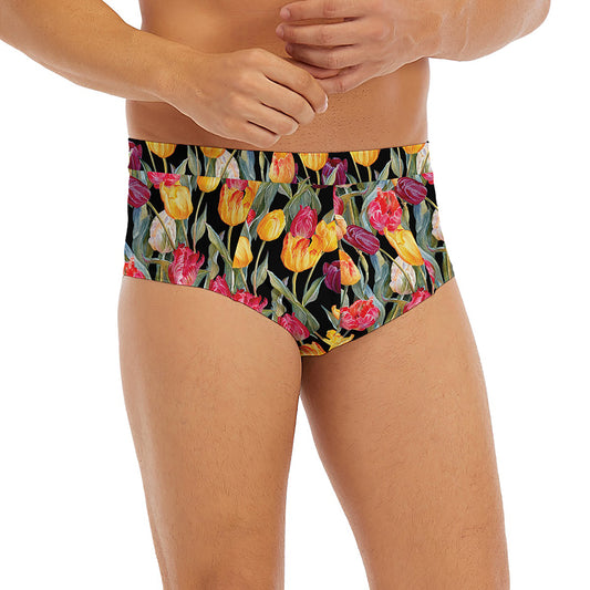 Colorful Watercolor Tulip Pattern Print Men's Briefs
