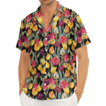 Colorful Watercolor Tulip Pattern Print Men's Deep V-Neck Shirt
