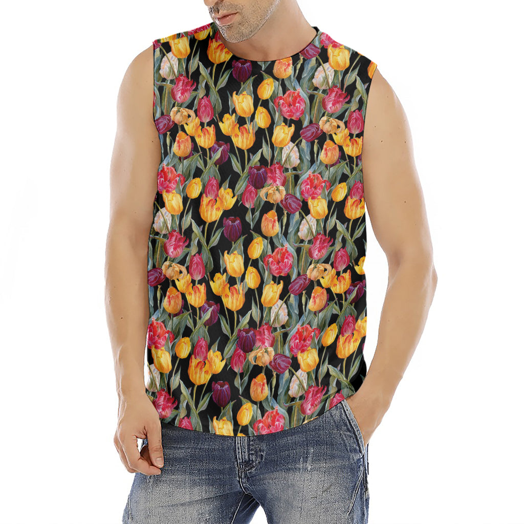 Colorful Watercolor Tulip Pattern Print Men's Fitness Tank Top