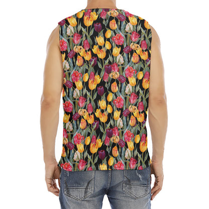 Colorful Watercolor Tulip Pattern Print Men's Fitness Tank Top