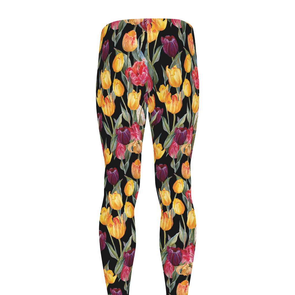 Colorful Watercolor Tulip Pattern Print Men's leggings