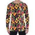 Colorful Watercolor Tulip Pattern Print Men's Long Sleeve T-Shirt