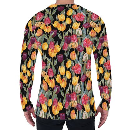 Colorful Watercolor Tulip Pattern Print Men's Long Sleeve T-Shirt