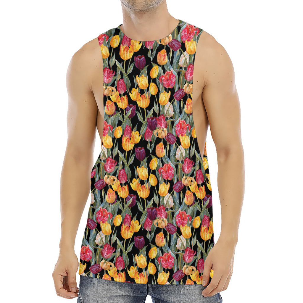Colorful Watercolor Tulip Pattern Print Men's Muscle Tank Top