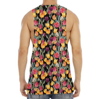 Colorful Watercolor Tulip Pattern Print Men's Muscle Tank Top