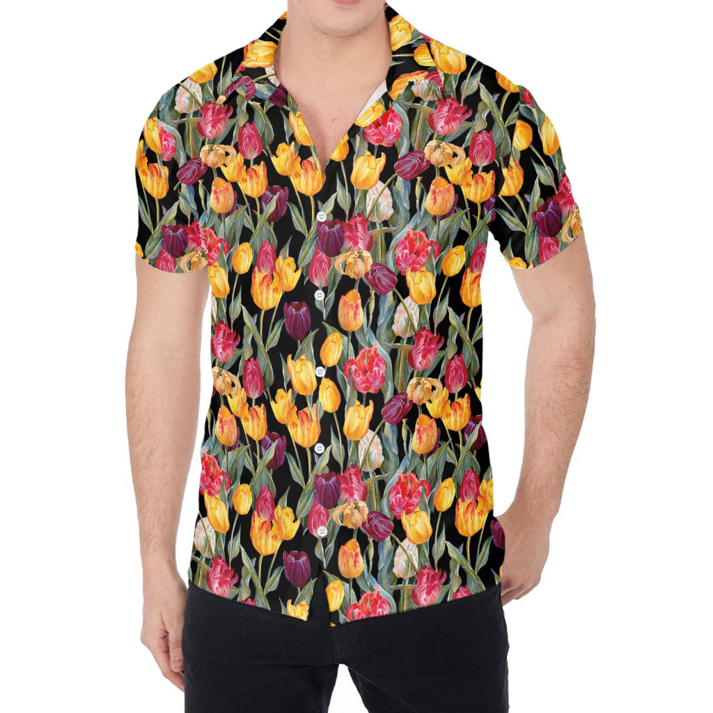 Colorful Watercolor Tulip Pattern Print Men's Shirt