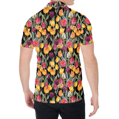 Colorful Watercolor Tulip Pattern Print Men's Shirt