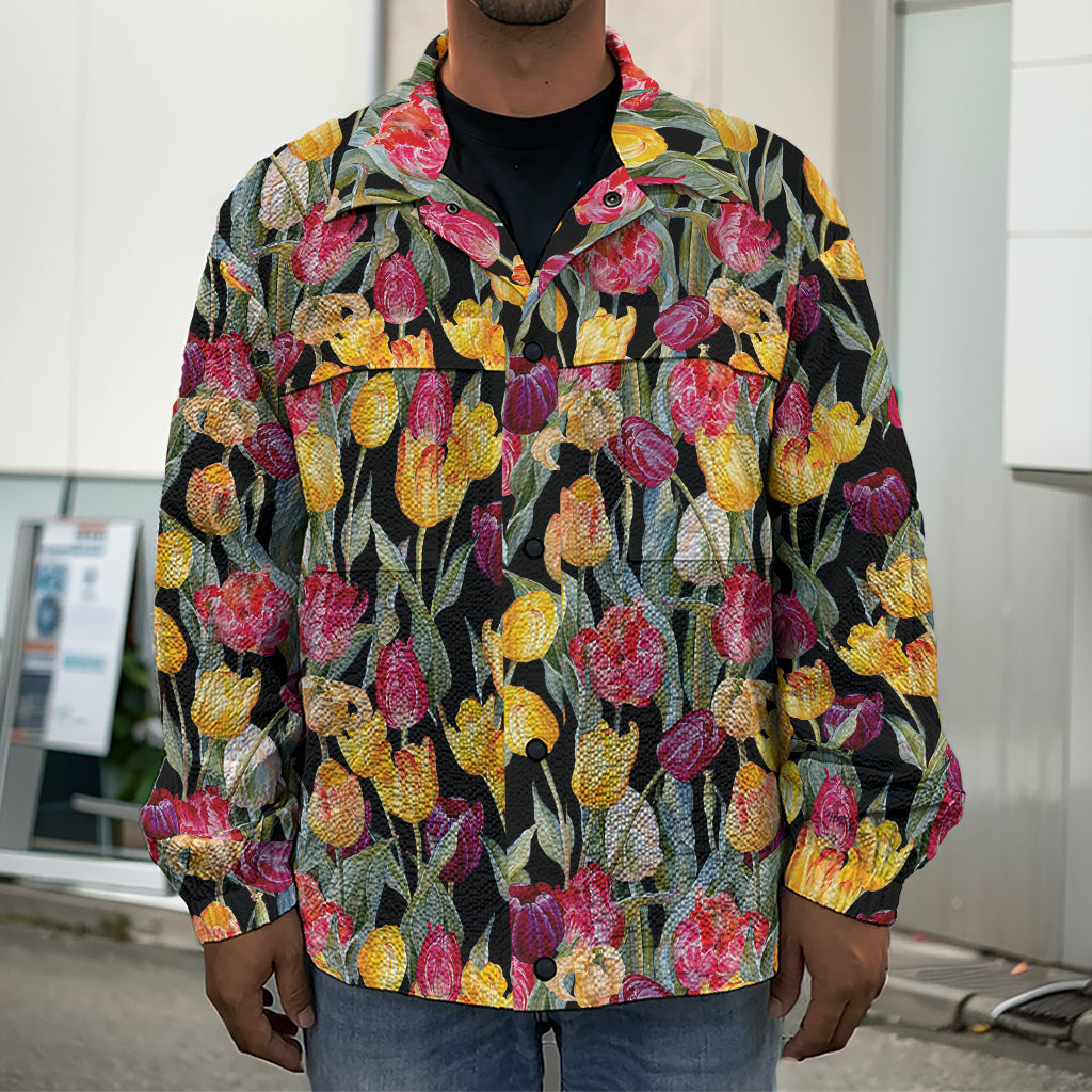 Colorful Watercolor Tulip Pattern Print Men's Shirt Jacket