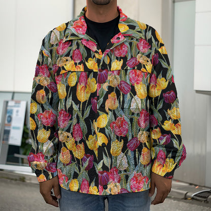 Colorful Watercolor Tulip Pattern Print Men's Shirt Jacket