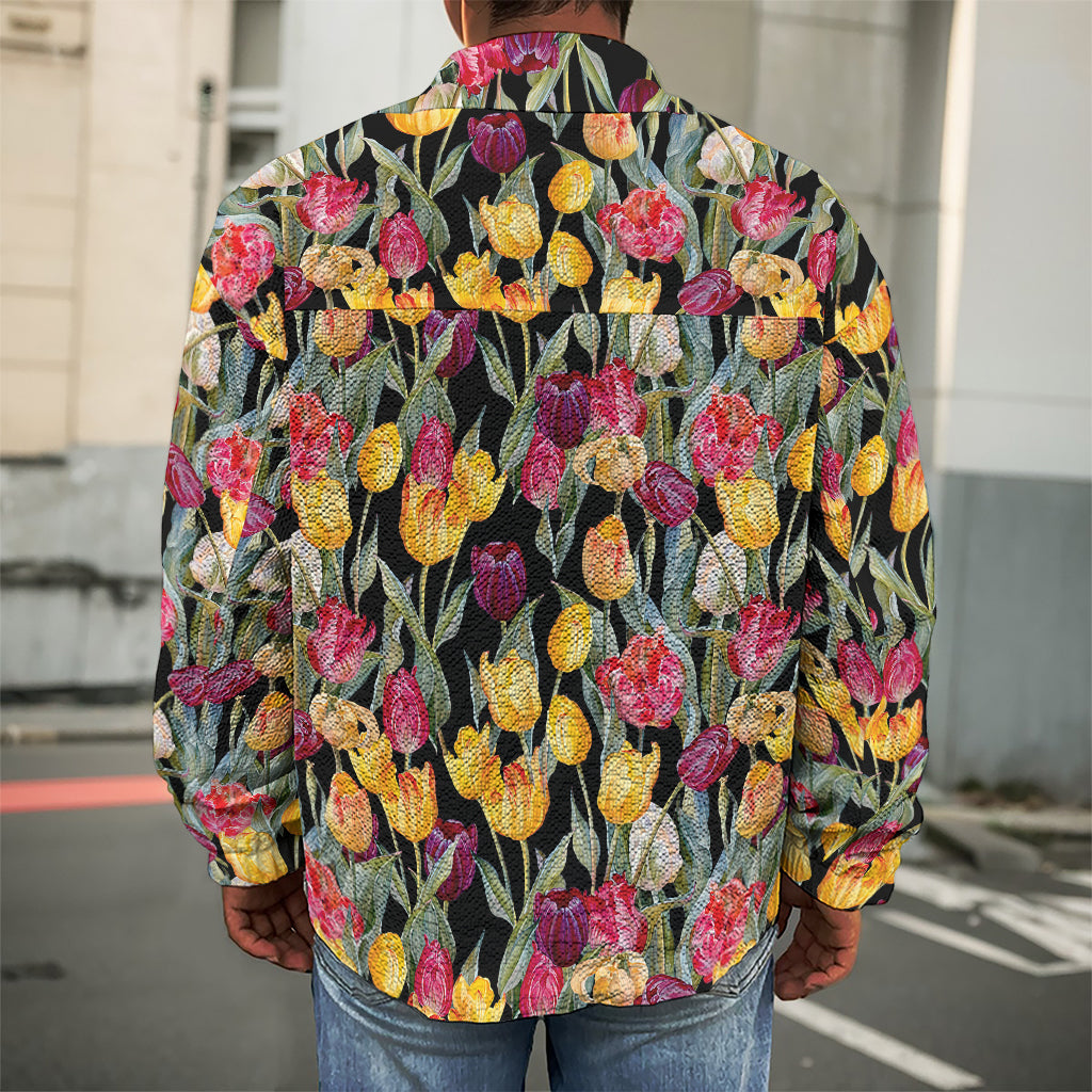 Colorful Watercolor Tulip Pattern Print Men's Shirt Jacket