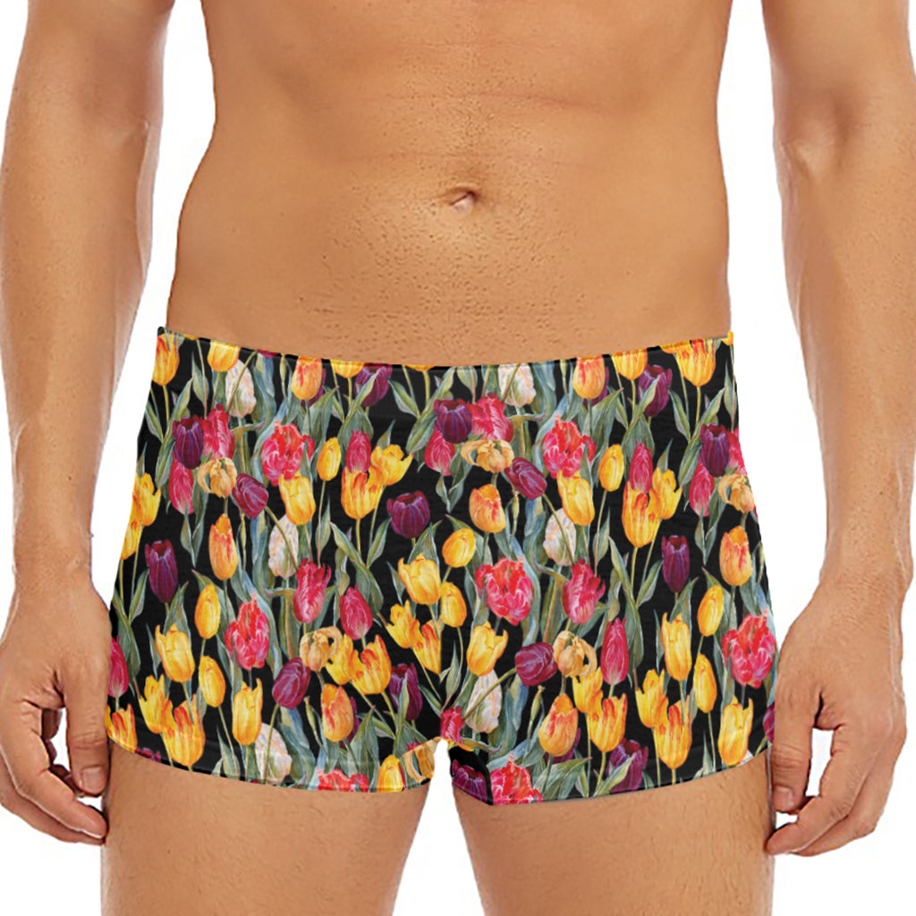 Colorful Watercolor Tulip Pattern Print Men's Short Boxer Briefs