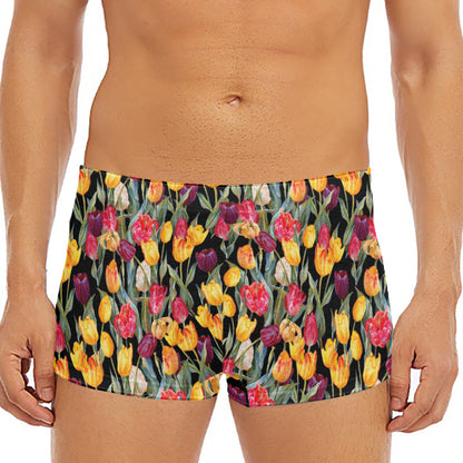 Colorful Watercolor Tulip Pattern Print Men's Short Boxer Briefs