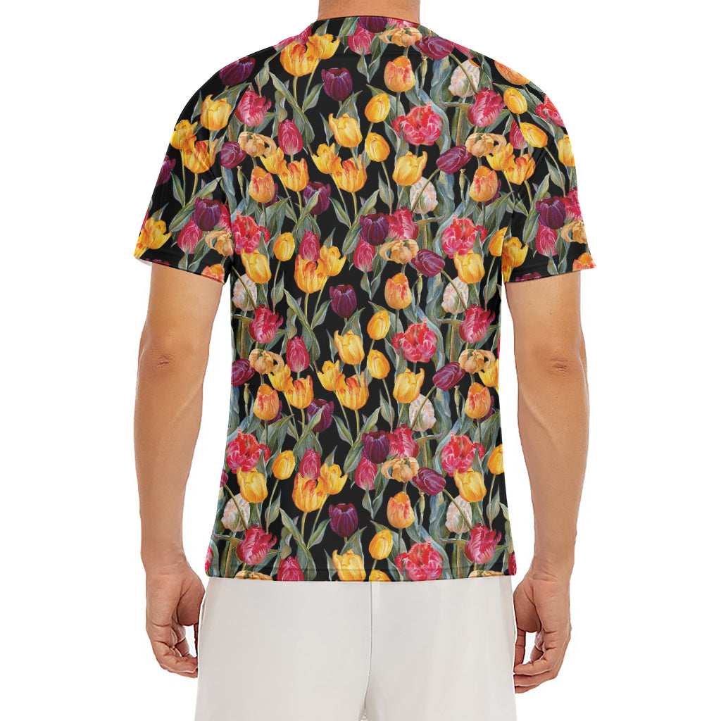 Colorful Watercolor Tulip Pattern Print Men's Short Sleeve Rash Guard