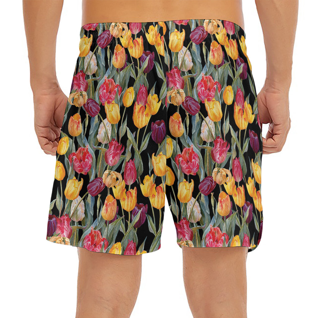 Colorful Watercolor Tulip Pattern Print Men's Split Running Shorts