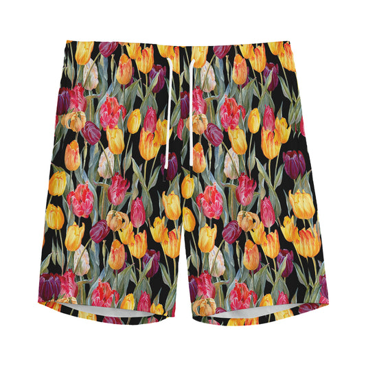 Colorful Watercolor Tulip Pattern Print Men's Sports Shorts