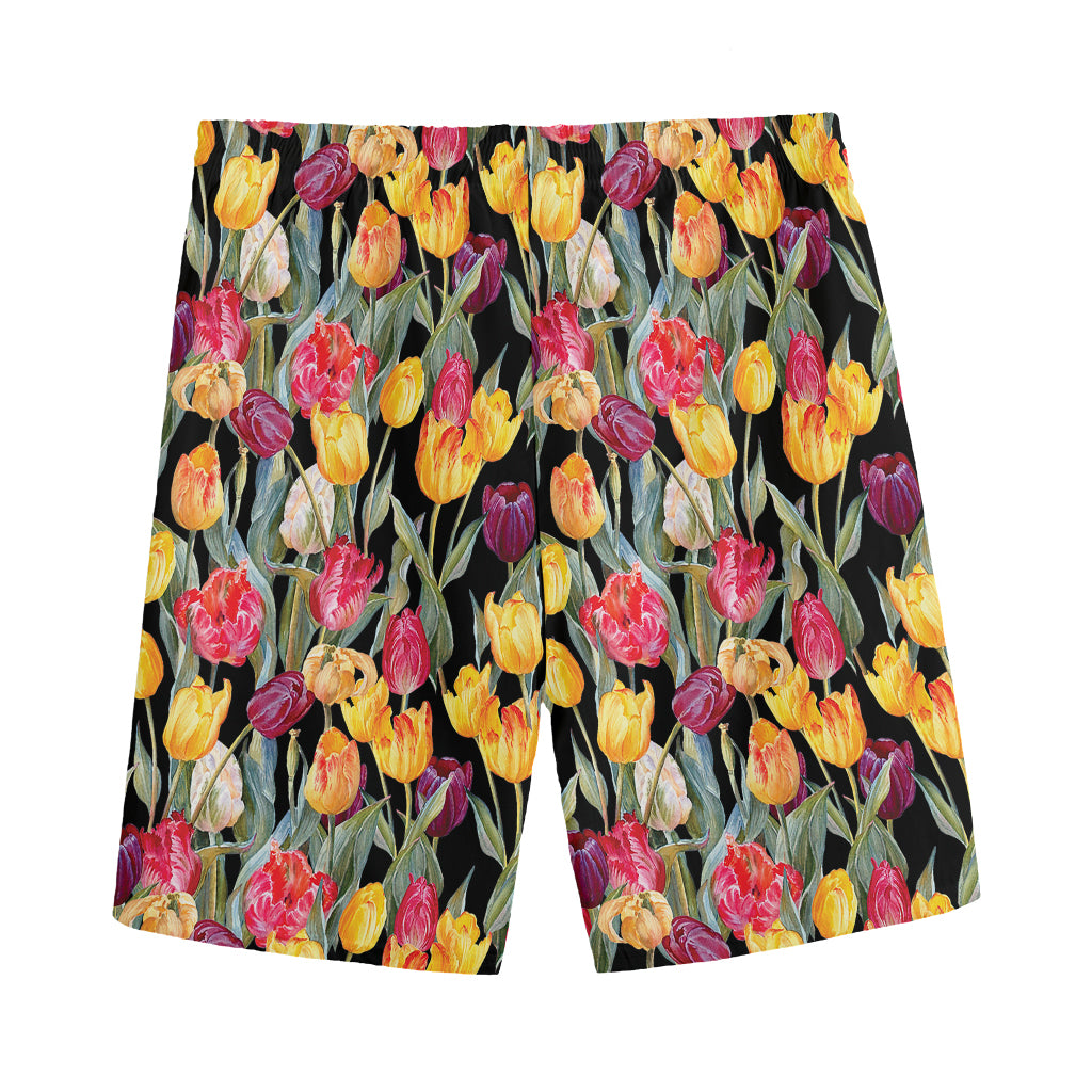 Colorful Watercolor Tulip Pattern Print Men's Sports Shorts