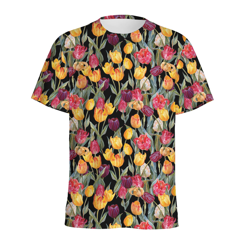 Colorful Watercolor Tulip Pattern Print Men's Sports T-Shirt