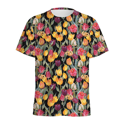 Colorful Watercolor Tulip Pattern Print Men's Sports T-Shirt
