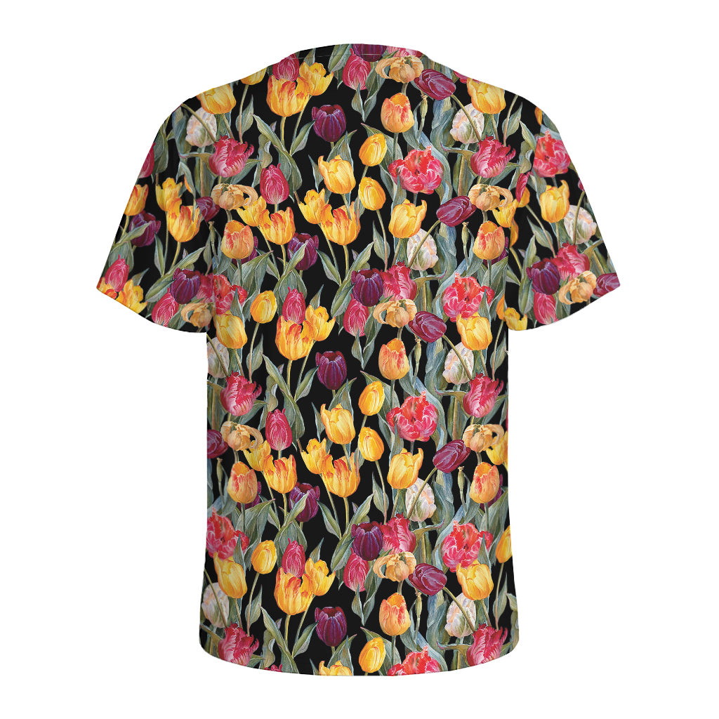 Colorful Watercolor Tulip Pattern Print Men's Sports T-Shirt