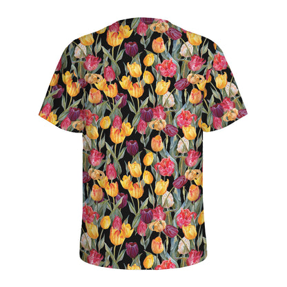 Colorful Watercolor Tulip Pattern Print Men's Sports T-Shirt
