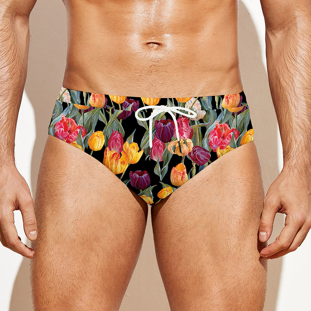 Colorful Watercolor Tulip Pattern Print Men's Swim Briefs