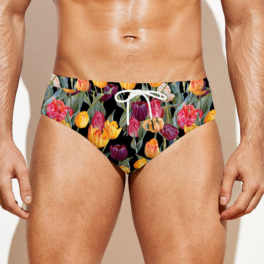 Colorful Watercolor Tulip Pattern Print Men's Swim Briefs