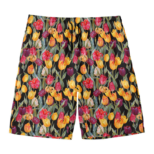 Colorful Watercolor Tulip Pattern Print Men's Swim Trunks