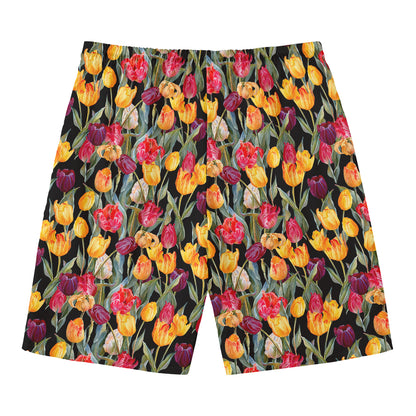 Colorful Watercolor Tulip Pattern Print Men's Swim Trunks