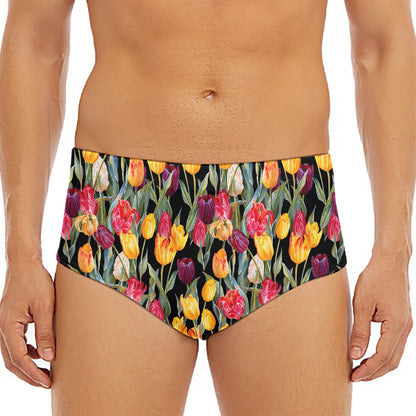 Colorful Watercolor Tulip Pattern Print Men's Triangle Swim Briefs