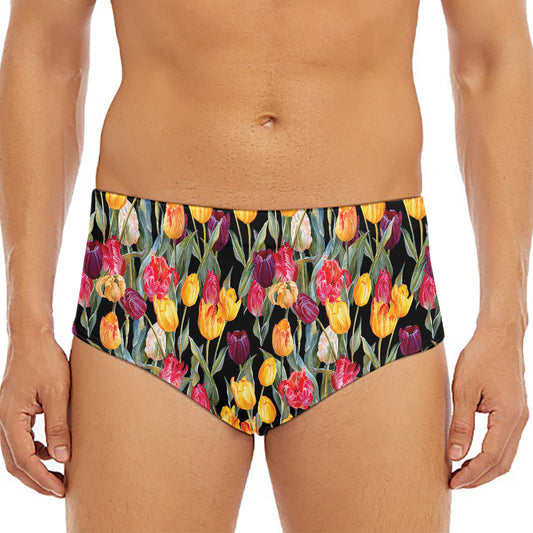 Colorful Watercolor Tulip Pattern Print Men's Triangle Swim Briefs