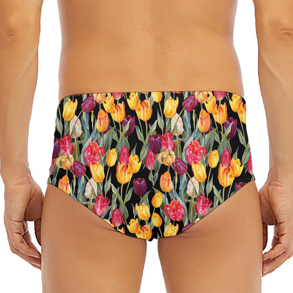 Colorful Watercolor Tulip Pattern Print Men's Triangle Swim Briefs